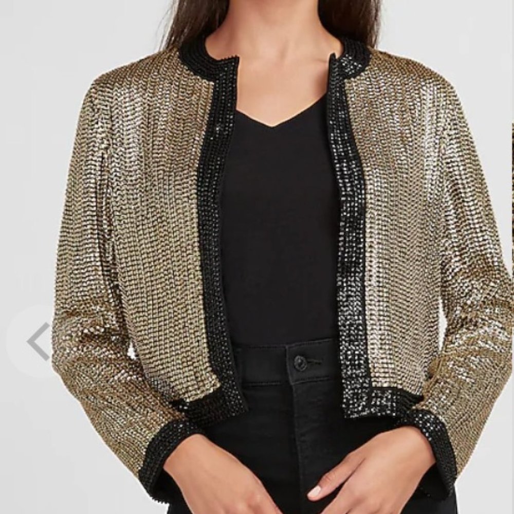 Contrast Trim Sequin Jacket